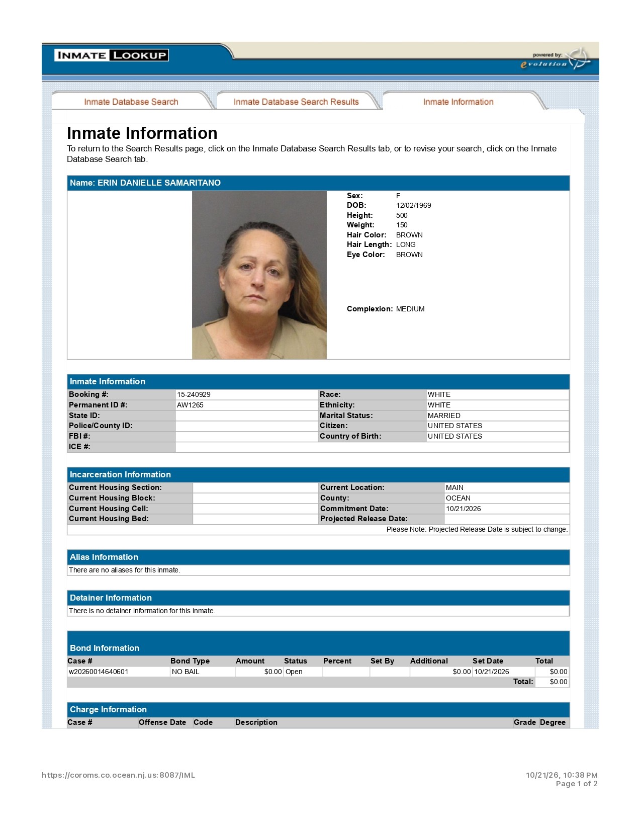 Booking information for Erin Danielle Samaritano